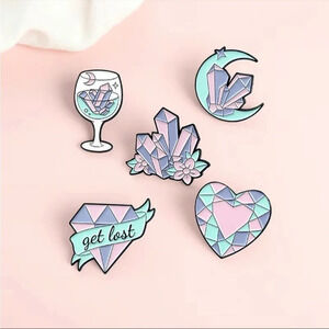 Wine Glass Crystal Enamel Pin Set Pastel Geometric Pins NWT